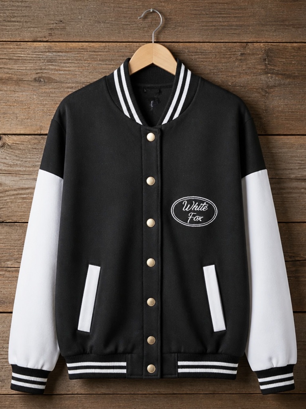 White Fox Boutique Black and White Bomber Varsity Jacket